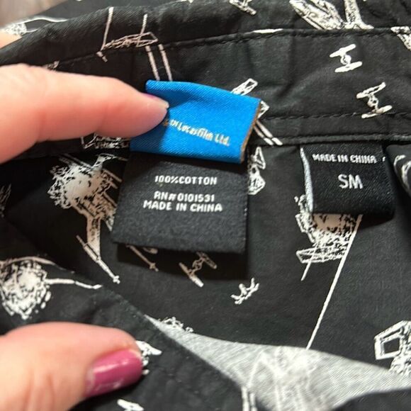 STAR WARS Logo DISNEY SITH TIE BOMBER Death Star Hawaiian Button Shirt BLACK S - Picture 6 of 7